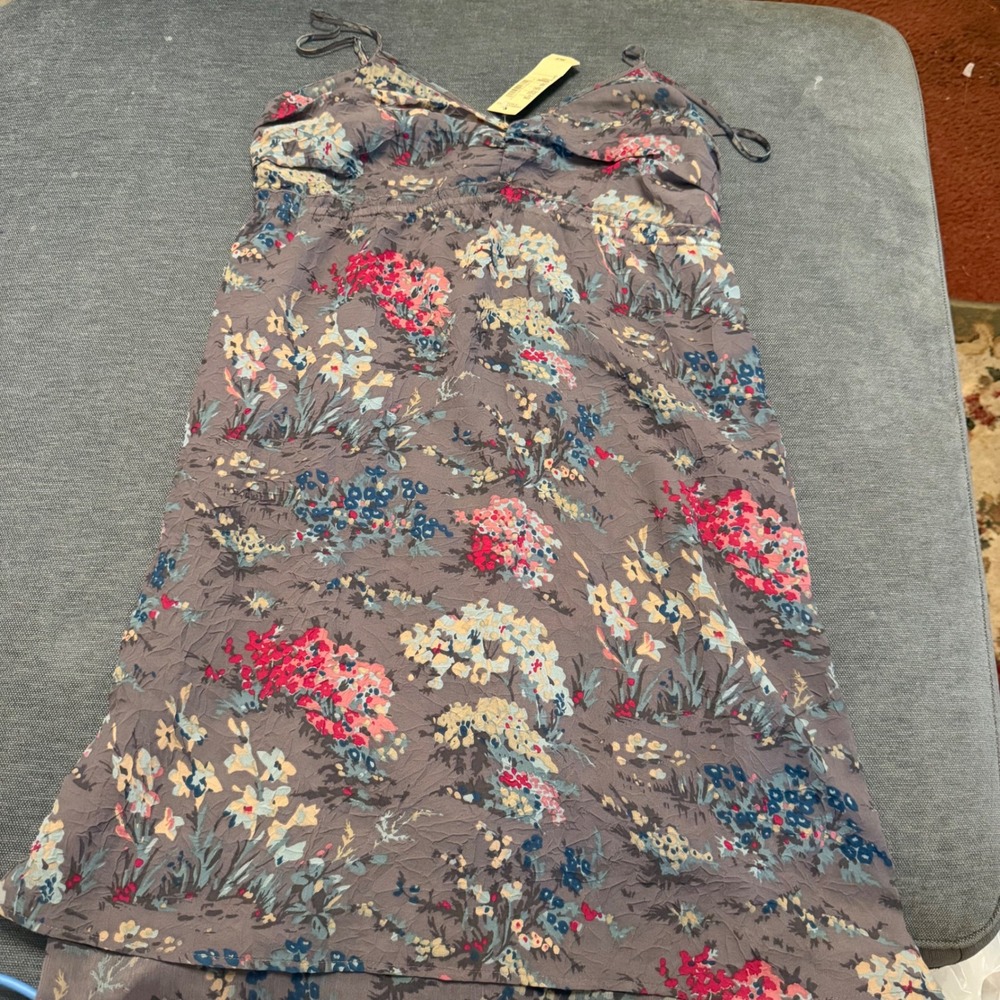 American Eagle Floral Crinkle Cami Dress Purple Pink Boho Mini 9383-020 Size 6